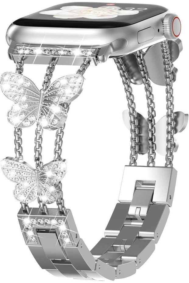 Apple Watch 38mm 40mm 41mm 42mm | Diamond Metal Watch Band | Silver