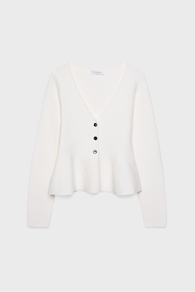 Düğmeli Peplum Örme Ceket - 6