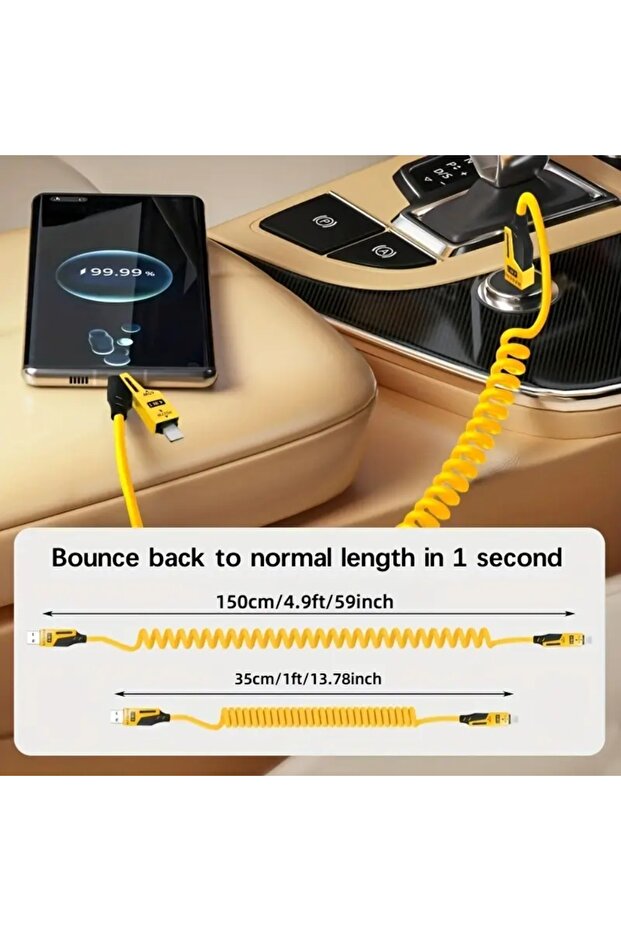 65W Çoklu 4in1 USB Type-C ve Lightning Spiral Şarj ve Data Kablosu 1.5m - 6