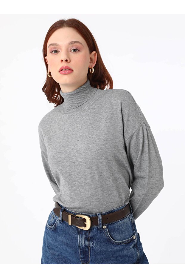 Yumuşak Tuşeli Basic Bağazlı Triko Kazak - Gri - - 3