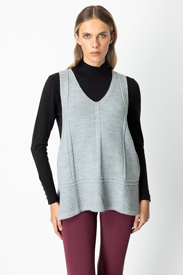 V Yaka Kolsuz Süveter - 1