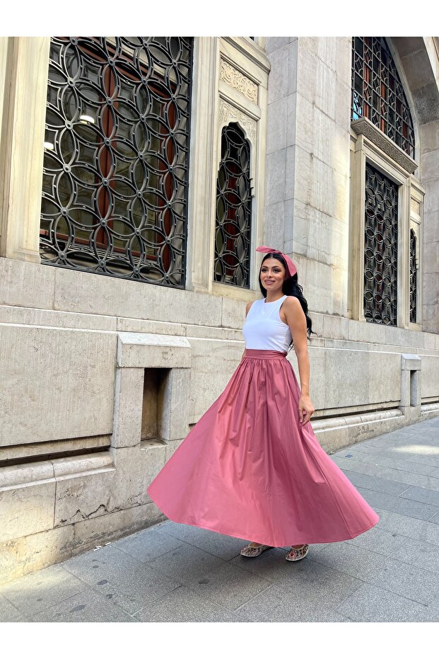 Gül Kurusu Kloş Poplin Etek - 7