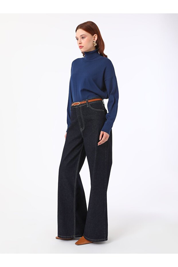 Soft Buttoned Basic Ribbed Knitwear Sweater - Navy Blue - - 3