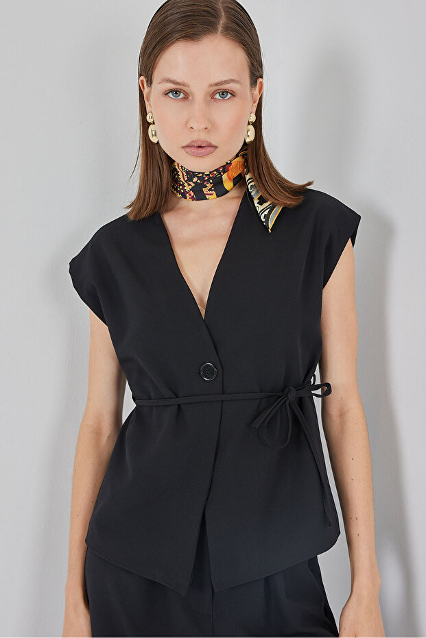 Kadın Yelek Pantolon Kumaş Takım 30050 - Siyah - 2