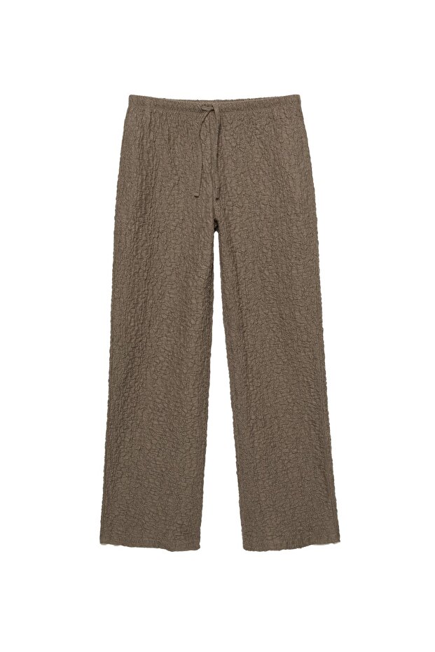 Buruşuk görünümlü geniş paça pantolon - 3