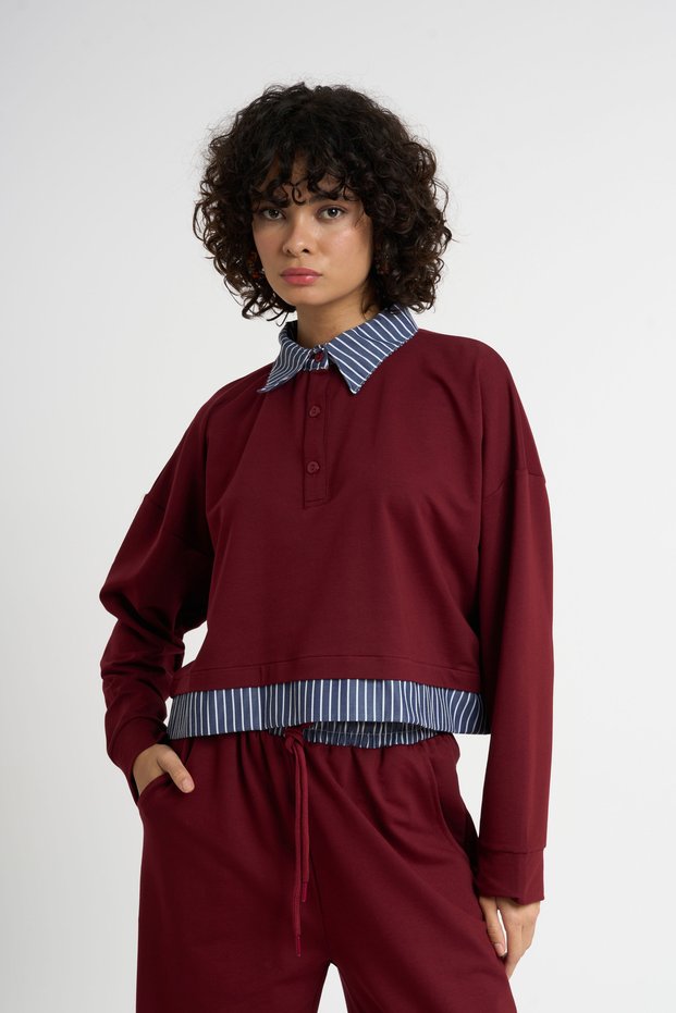 Sweatshirt with Shirt Cuff Detail
