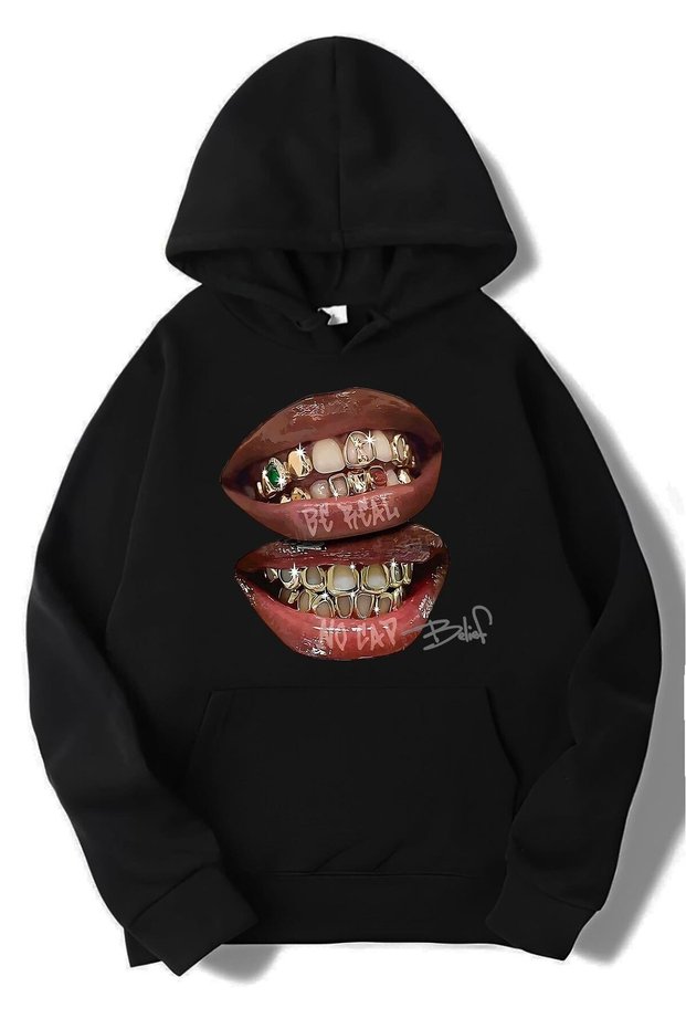 Unisex Oversize Be Real No Cap Grillz Tee Hoodie Black