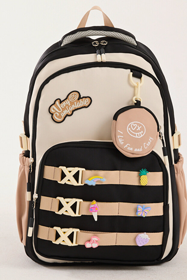 Luxury Imported Fabric Girl's School Bag - Elementary & Middle School Backpack with 6 Accessory Buckles as Gifts
