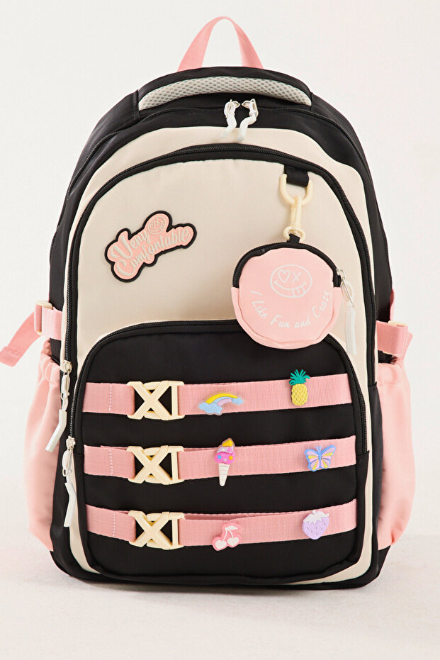 Luxury Imported Fabric Girl's School Bag - Elementary & Middle School Backpack with 6 Accessory Buckles as Gifts