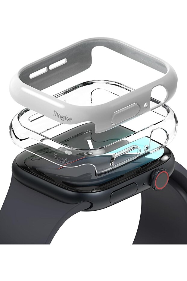 Slim Case For Apple Watch 10 46mm| Bezel [Frame Only] - Thin Cover- Clear + Light Gray