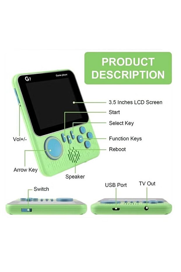 G7 3.5 Inch Display Mini Portable Console 666 Games In 1 Game Box Green - 2