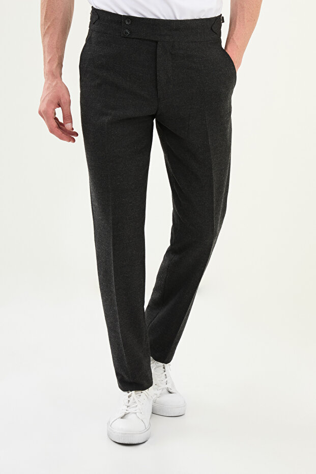 Checked Slim Fit Buckled Waist Wool Men's Trousers Black - 38326.25K