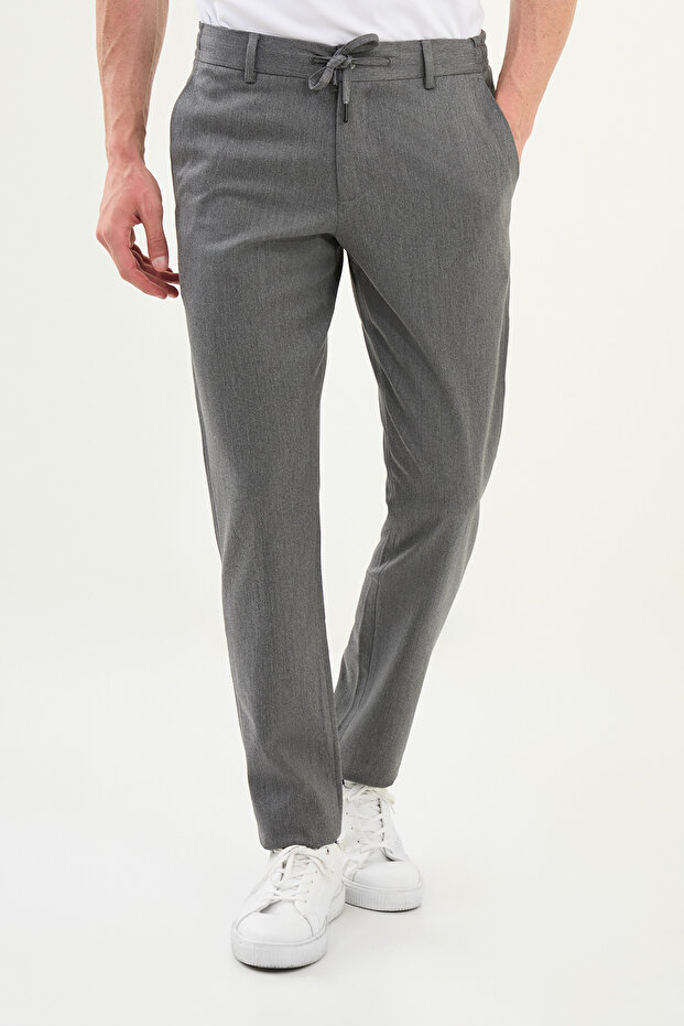 Straight Super Slim Fit Elastic Waist Drawstring Wool Men's Trousers Gray - 38323.25K