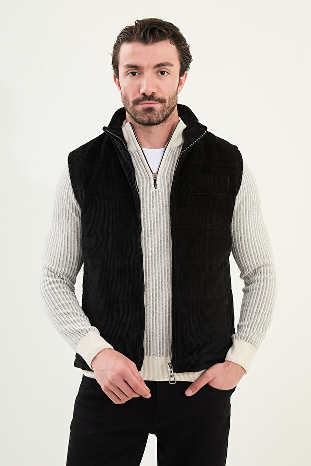 Plain Slim Fit Stand Collar Velvet Men's Vest Black - 40947.25K