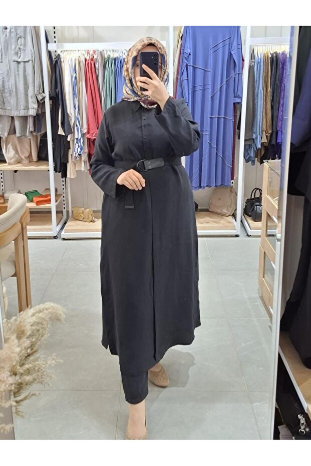 Cream Long Tunic Shirt Black 25442