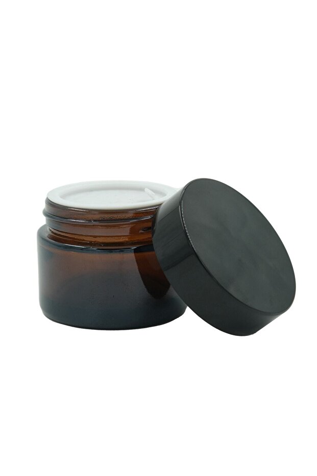 3 Pieces Amber Glass Cream Jars with Black Lids 30 Cc Glass Brown 30 ml