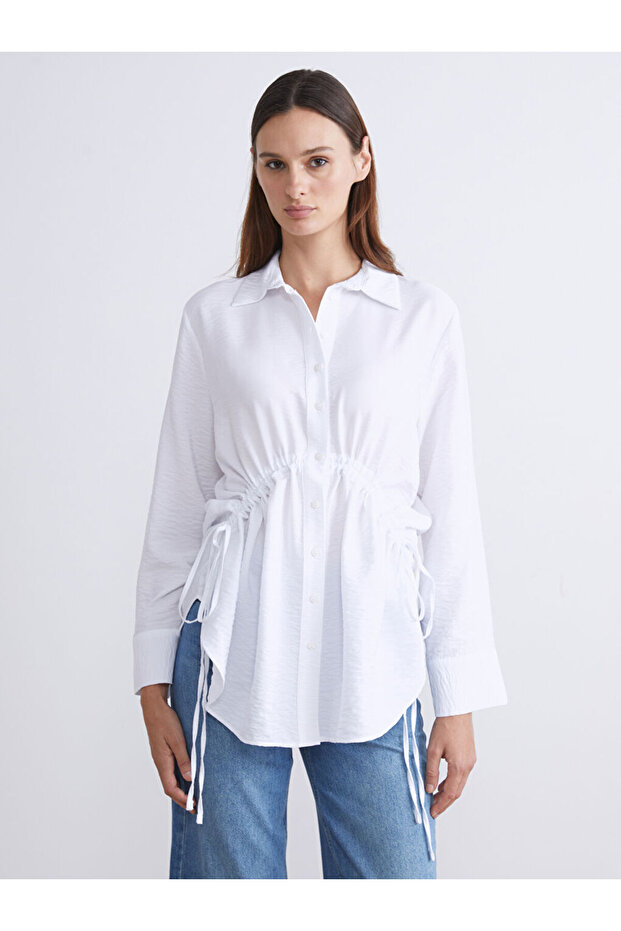 Ecru Women's Shirt Tunic with Tie Detail from Plus-Store