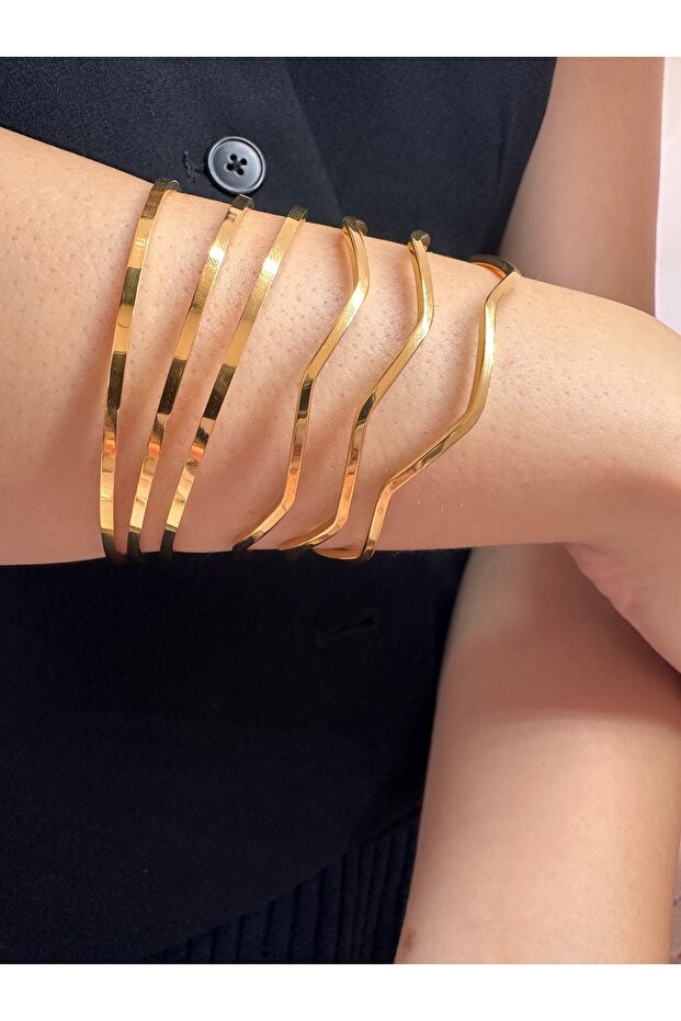 3lü Paslanmaz Çelik Dalgalı Ajda Bilezik - 3