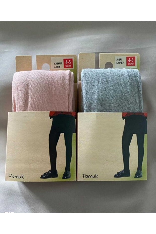 Cotton 2-Piece Girls' Cotton Gray Pink Pantyhose