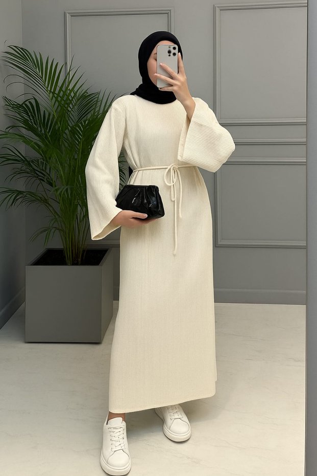 Women's Flounce Knitwear Hijab Dress