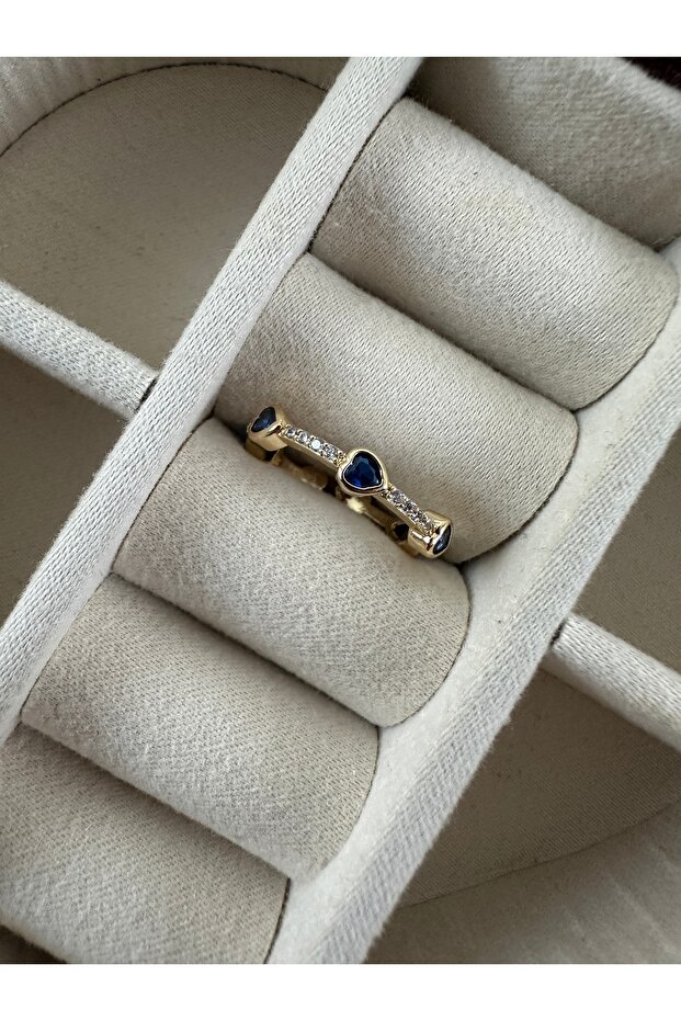 Navy Blue Sequential Heart Ring - 1