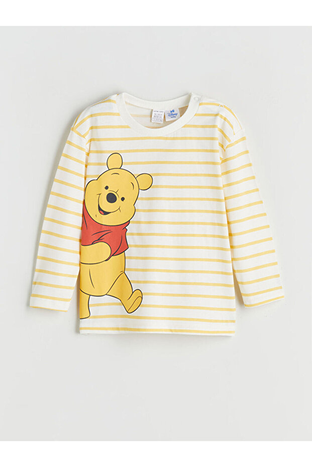 Ekru Winnie the Pooh Baskılı Uzun Kollu Erkek Bebek Tişört ve Eşofman Altı 2'li - 2