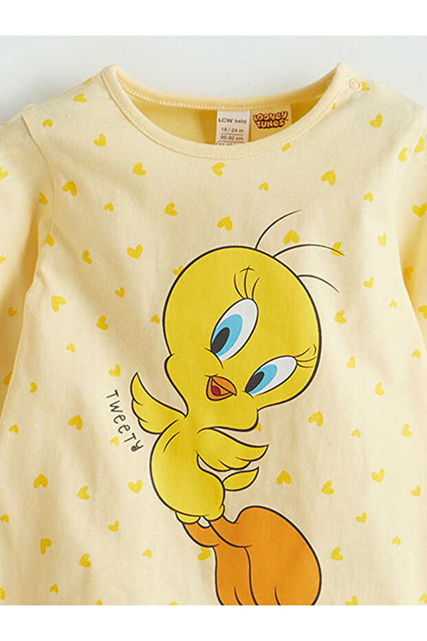 Timeless Store'dan Zamansız Öneriler | Bisiklet Yaka Tweety Baskılı Kız Bebek Pijama Takımı - 4