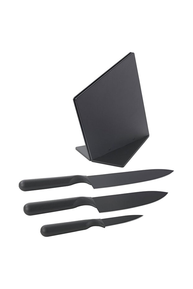 JÄMFÖRA Knife block with 3 knives, black
