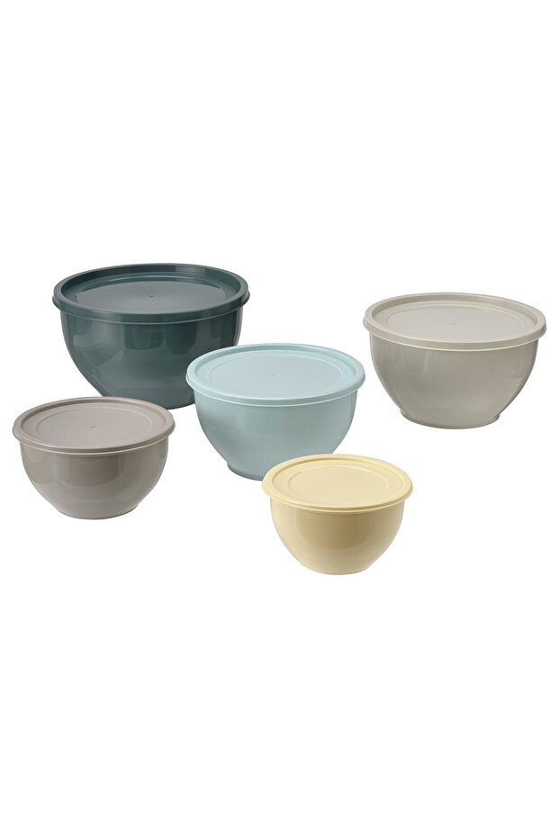 GARNITYREN Bowl with lid, set of 5, mixed colours