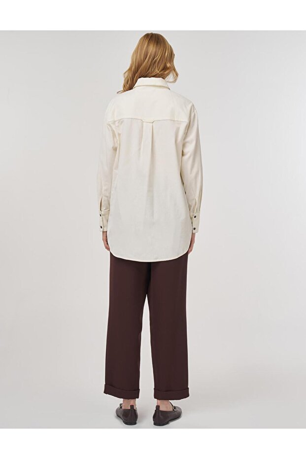 Zincir Detaylı Kadife Tunik Ekru - 5