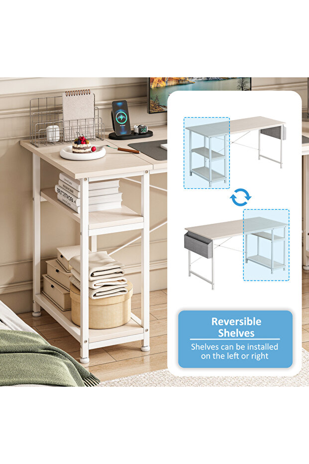 A computer desk with double storage layers, suitable for home office, Study desk and computer desk - 2