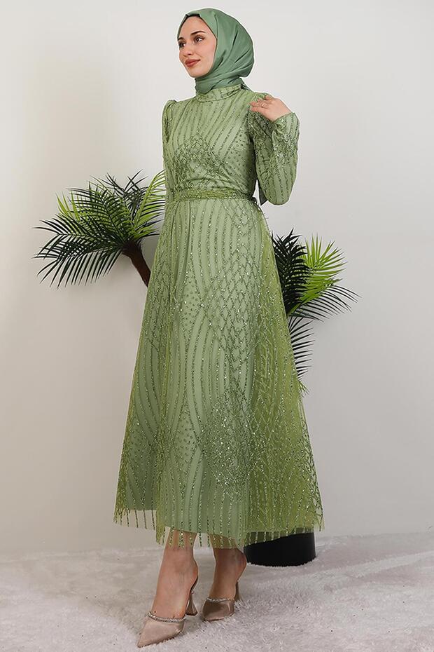 Ezna csillogó estélyi ruha pisztácia zöld - 1