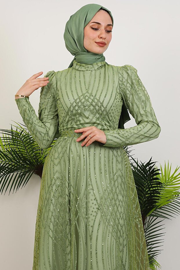 Ezna csillogó estélyi ruha pisztácia zöld - 5