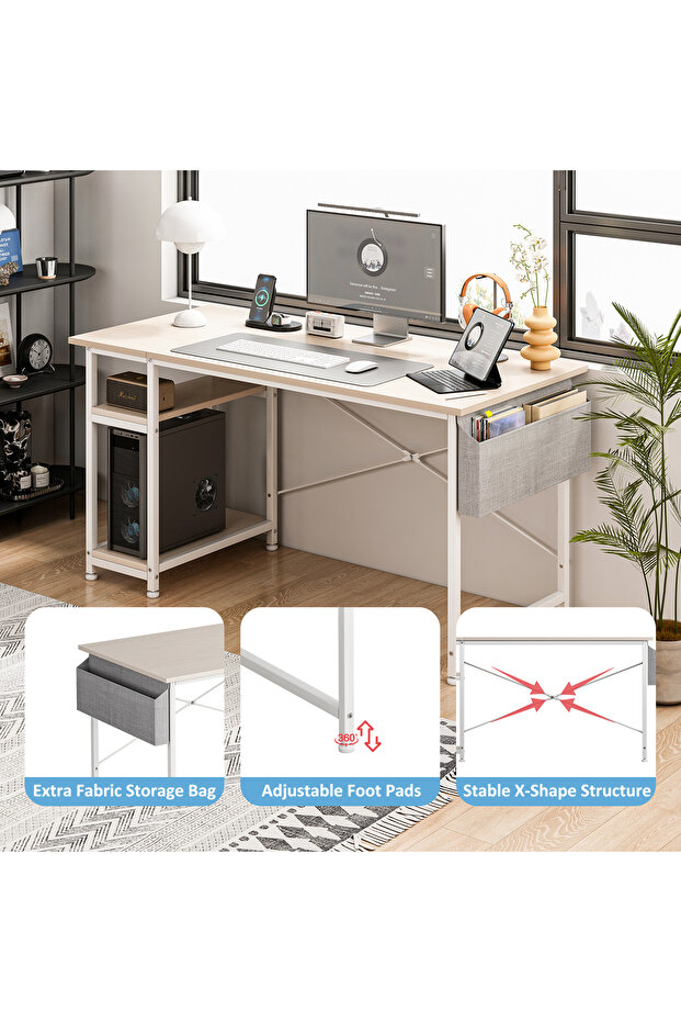 A computer desk with double storage layers, suitable for home office, Study desk and computer desk - 7