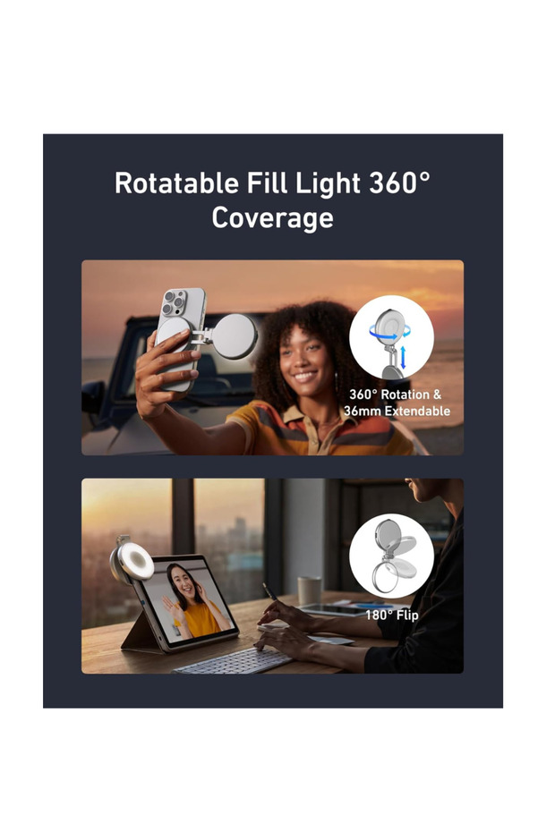 Magnetic Selfie Light –360° LED Ring Light, 3 Color Modes, Adjustable Brightness, USB-C Rechargeable - 3