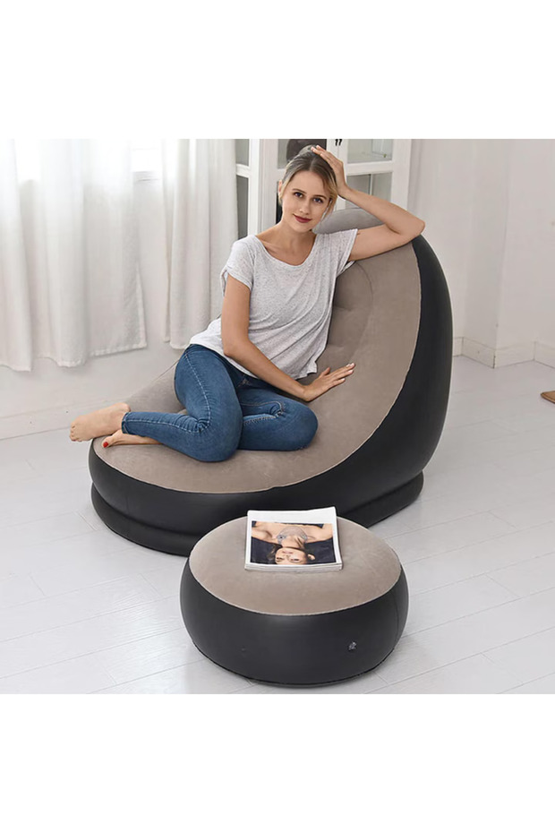 ® Inflatable Armchair with Stool - Foldable, Comfortable Lounger Set with Electric Pump Included - 3