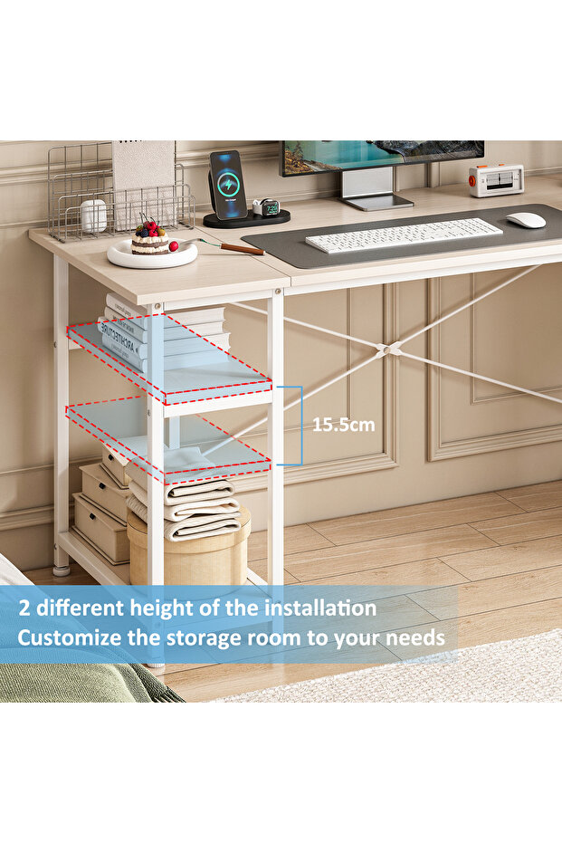 A computer desk with double storage layers, suitable for home office, Study desk and computer desk - 5