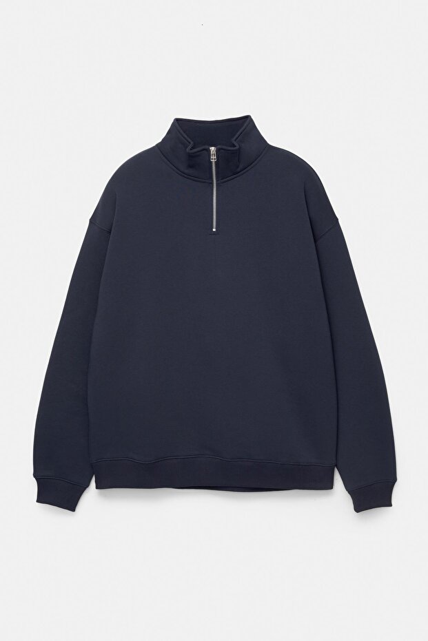 Fermuarlı dik yaka basic sweatshirt - 6