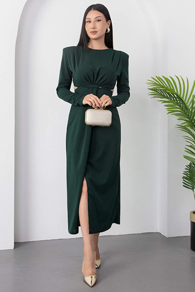 Bisiklet Yaka Yan Bel Dekolteli Elbise NY4493 - 4