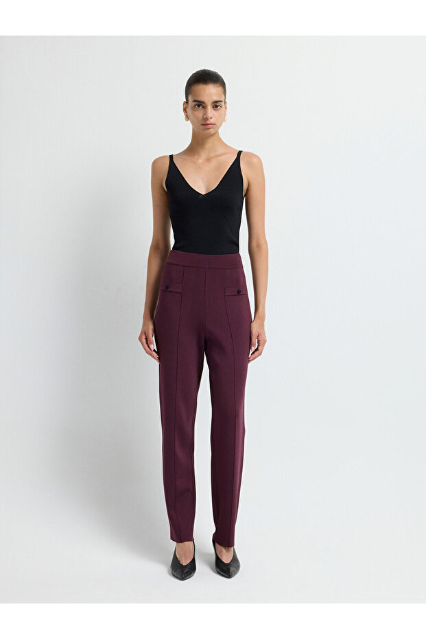 Önü Düğmeli Triko Pantolon - 7