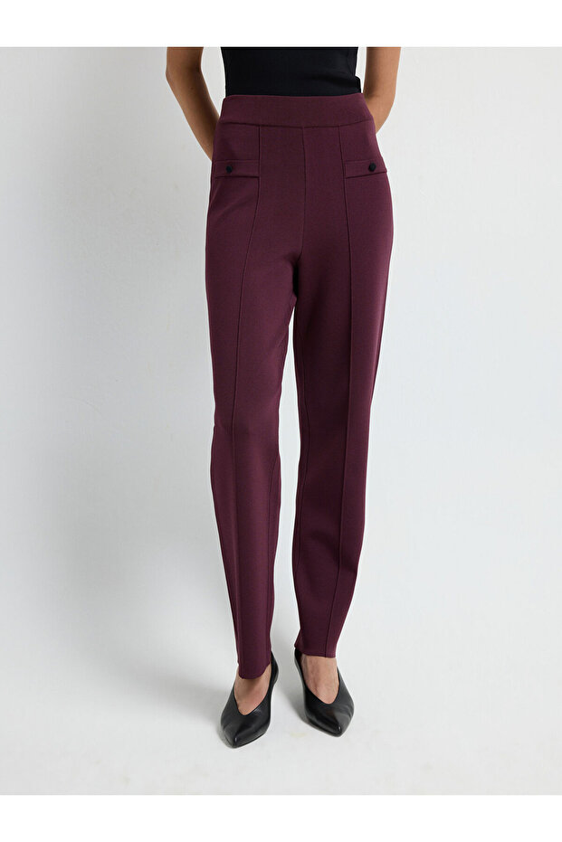 Önü Düğmeli Triko Pantolon - 4