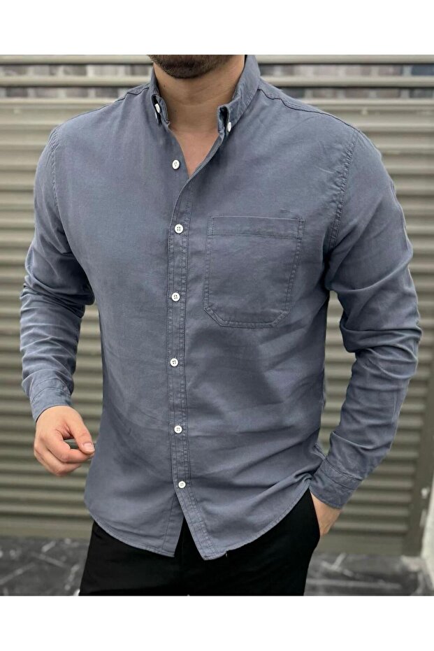 قميص جبردين بلون واحد للرجال - 1