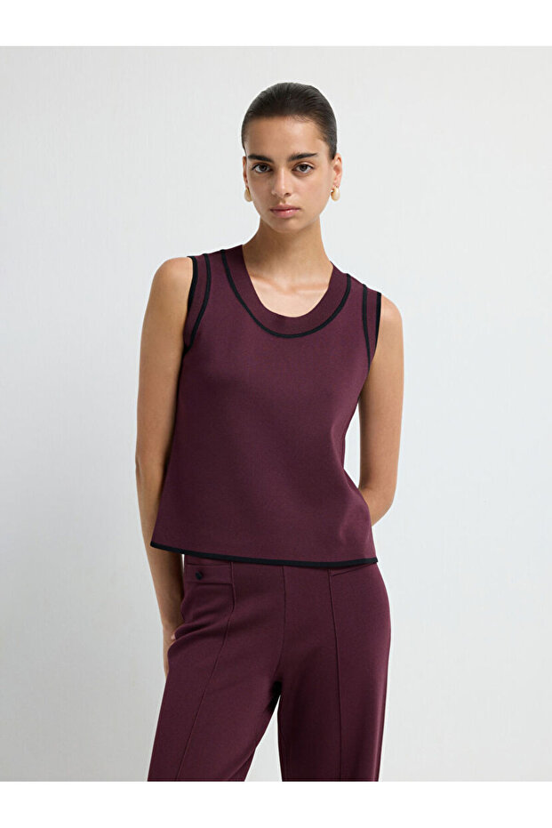 Şerit Detaylı Triko Bluz - 1