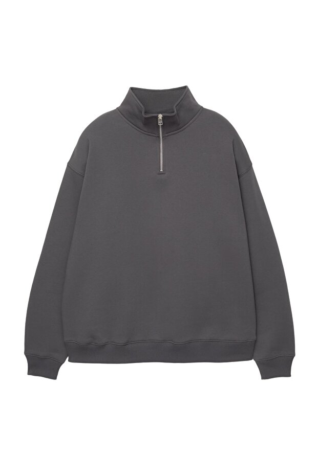 Fermuarlı dik yaka basic sweatshirt - 3