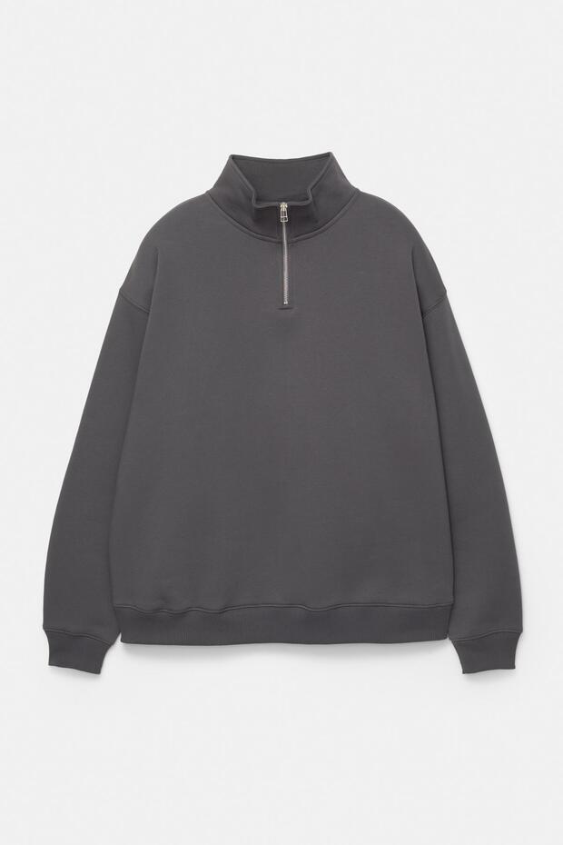 Fermuarlı dik yaka basic sweatshirt - 6