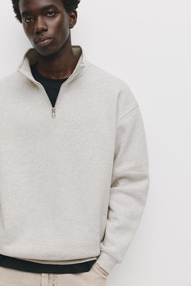 Fermuarlı dik yaka basic sweatshirt - 5