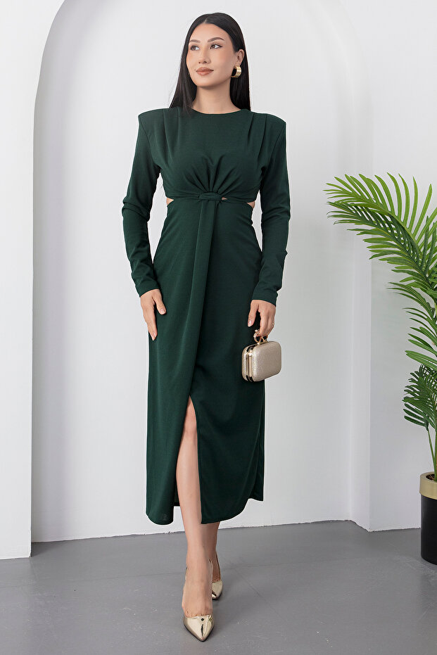 Bisiklet Yaka Yan Bel Dekolteli Elbise NY4493 - 3