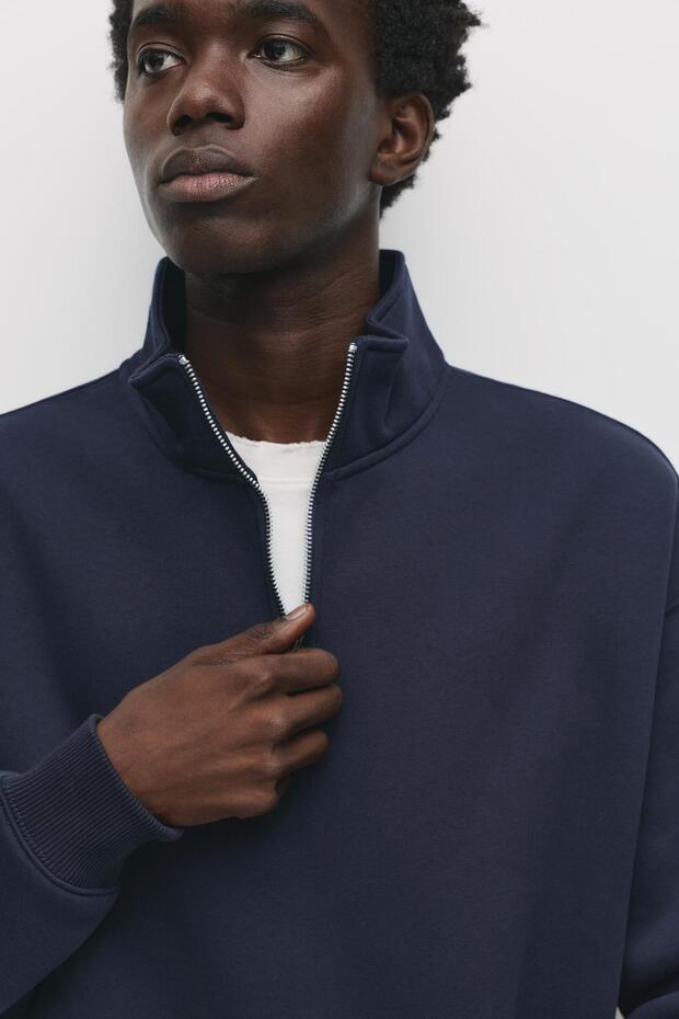 Fermuarlı dik yaka basic sweatshirt - 5