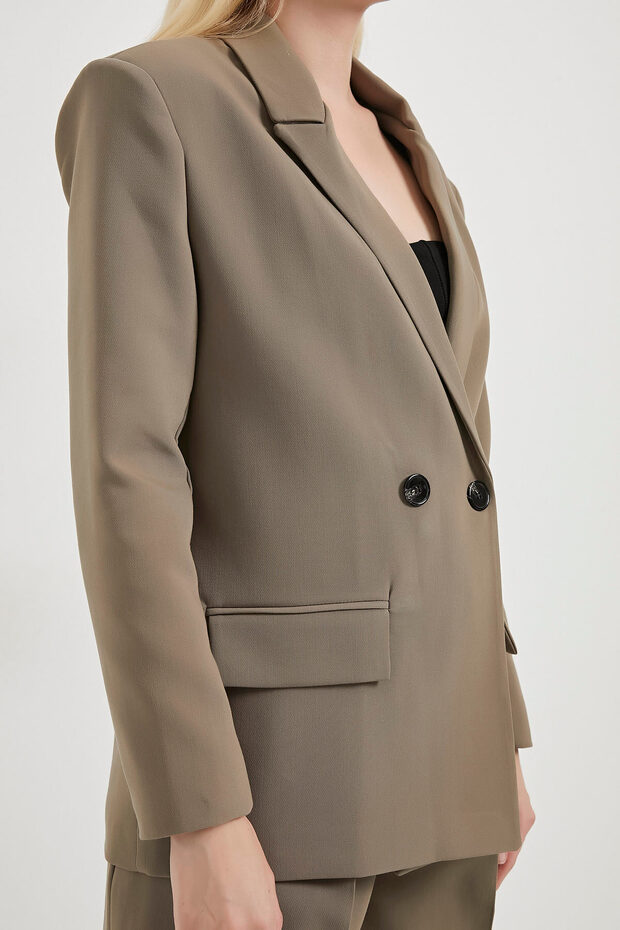 Kadın Çift Düğmeli Premium Basic Haki Blazer Ceket - 4