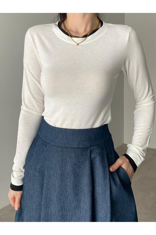 Ecru Double Collar Transparent Blouse